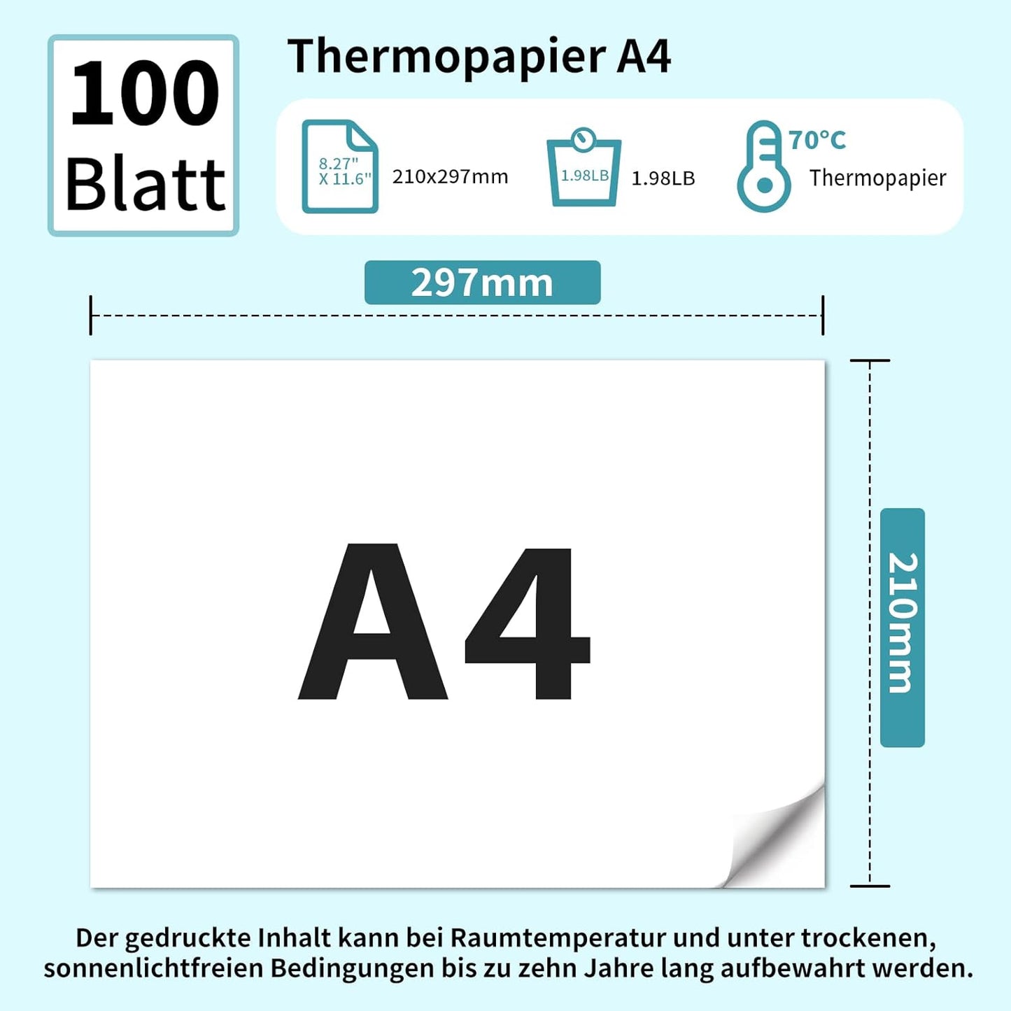 Papier Thermique à Séchage Rapide A4 pour Imprimante Portable