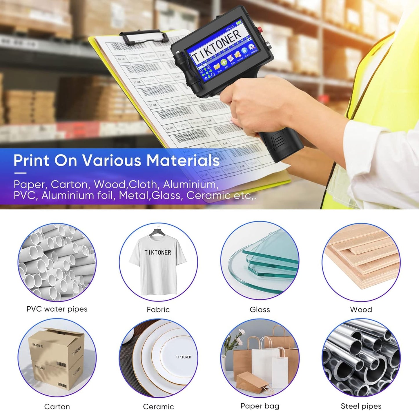 TIKTONER 127T2 Imprimante à Jet d'encre Portable