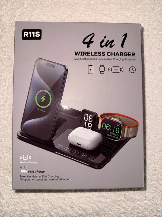 Station de charge sans fil 4 en 1 avec horloge LED